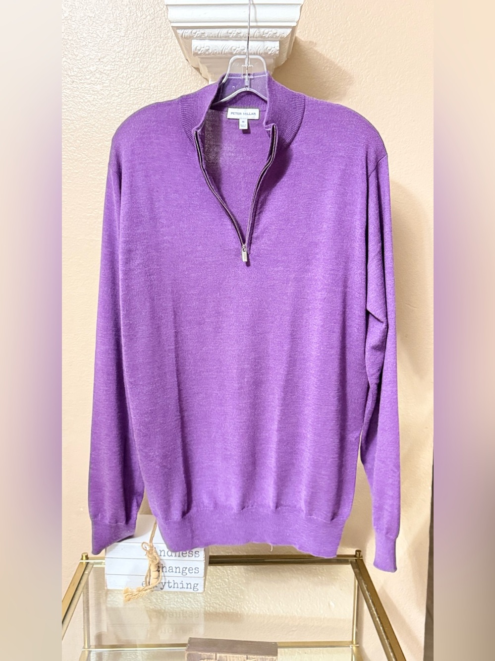 Peter Millar Men's Lavender Zip-Neck Sweater 75% merino wool